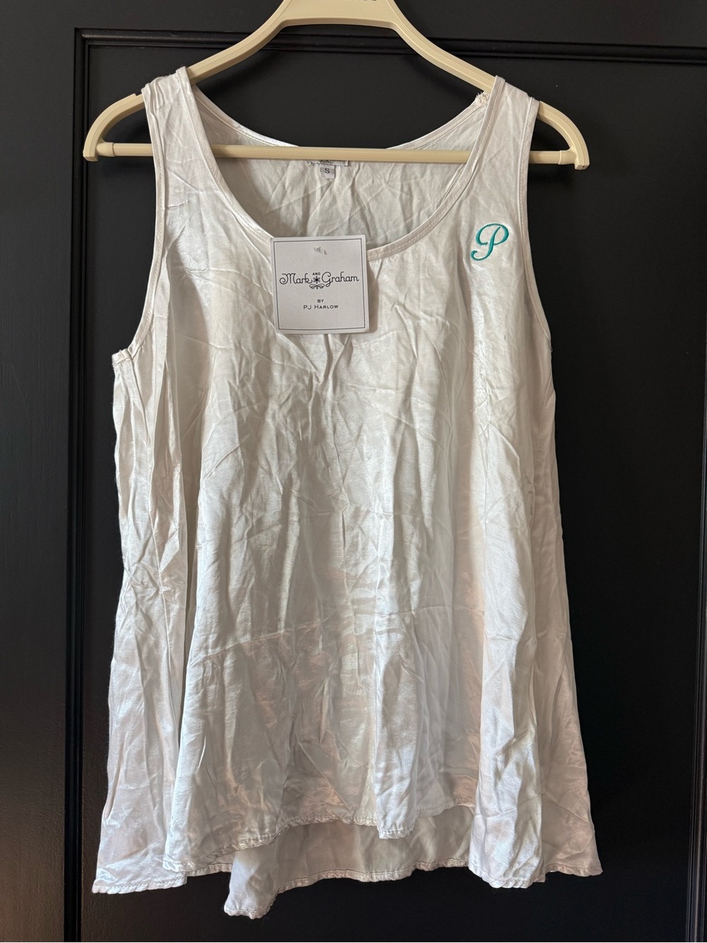 NWT Mark and Graham PJ Harlow Satin Tank Top Laura Ivory Size S Letter P